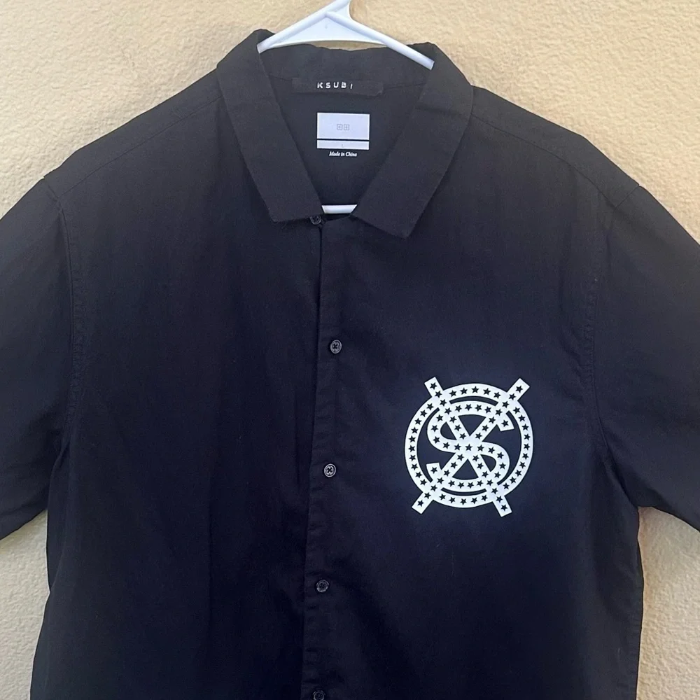 Ksubi Black “Dollar Star” Short Sleeve Button Up Shirt Size Large